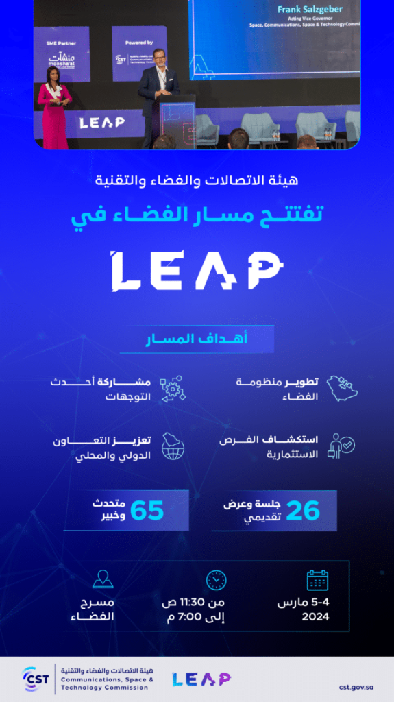 هيئة الاتصالات والفضاء والتقنية تفتتح مسار الفضاء في المؤتمر التقني الدولي ليب 24