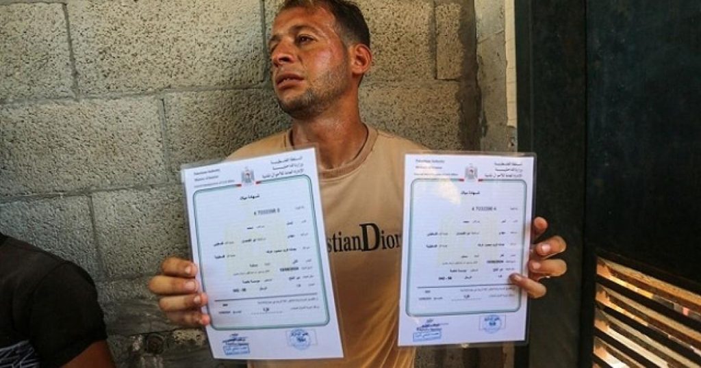 بالصور: غزة : أبو القمصان ذهب لتسلّم شهادة ميلاد توأميه – عاد فوجدهما شهيدين مع أمّهما