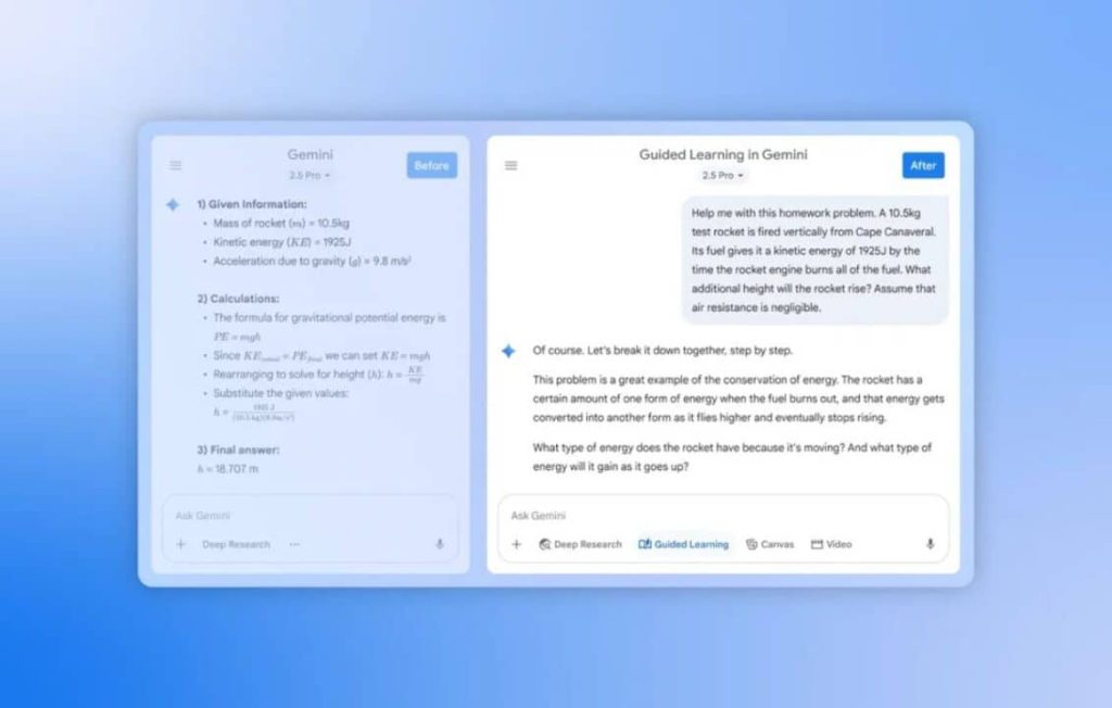 جوجل تطلق ميزة “التعلّم الموجّه” في Gemini لتوفير تجربة تعليمية تفاعلية