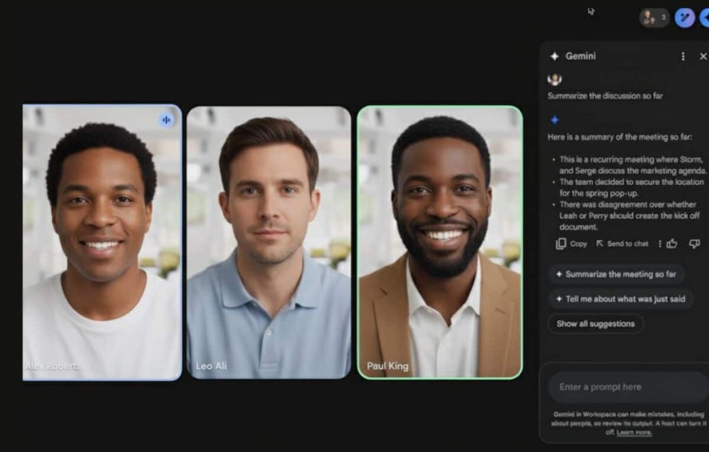 جوجل تطرح مساعدًا ذكيًا داخل Meet لتلخيص الاجتماعات